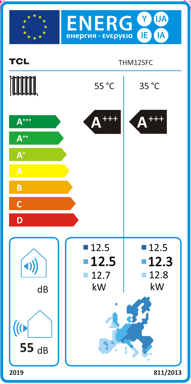 Ilmavesilämpöpumppu TCL R290 Tri-thermal Ultra AI 12 kW – energiamerkki