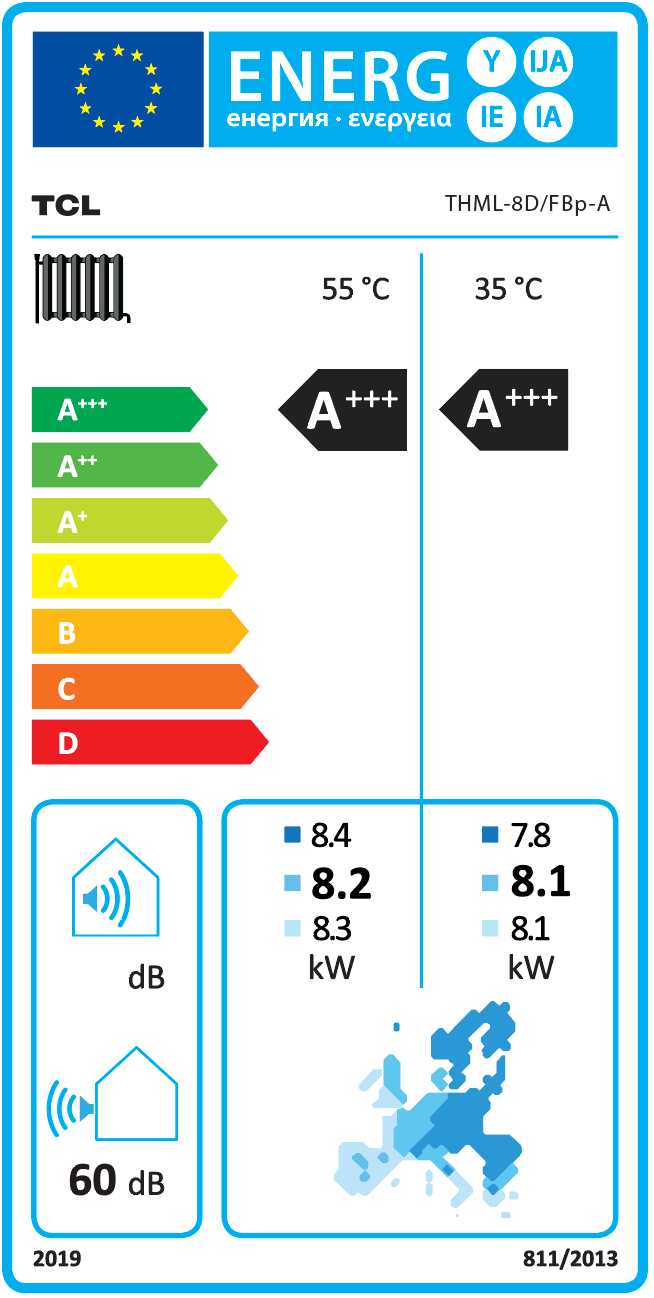 Ilmavesilämpöpumppu Tri-thermal R290  8kW – energiamerkki