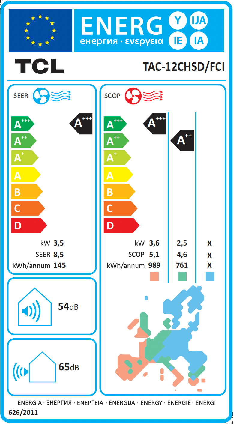 FreshIN 3.0 12/35 -raitisilmalämpöpumppu – energiamerkki
