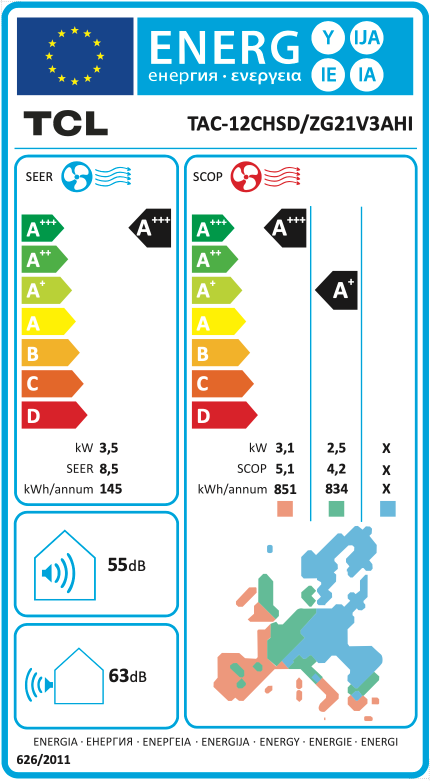 SaveIN AI 12/35 -ilmalämpöpumppu – energiamerkki