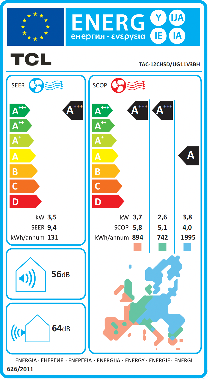 VoxIN 12/35 -ilmalämpöpumppu – energiamerkki